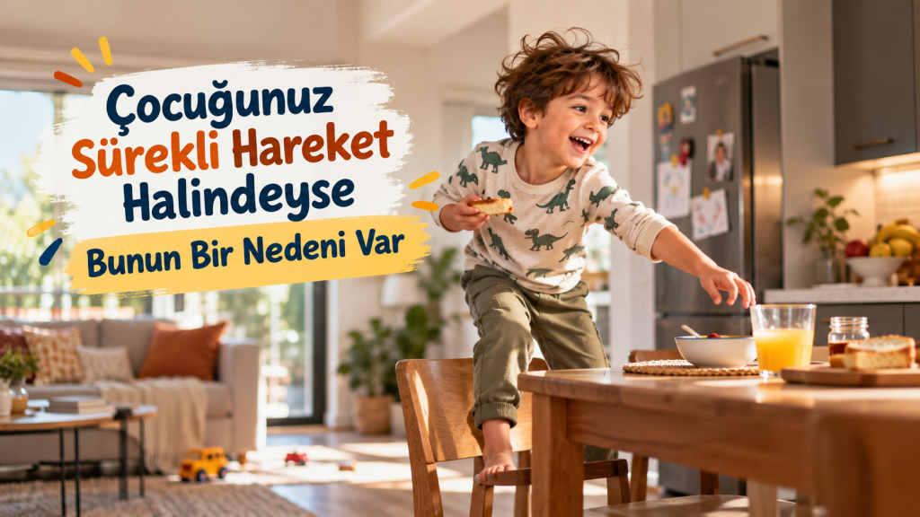 Çocuğunuz sürekli hareket halindeyse bunun nedenlerini anlatan çocuklarda hareketlilik görseli