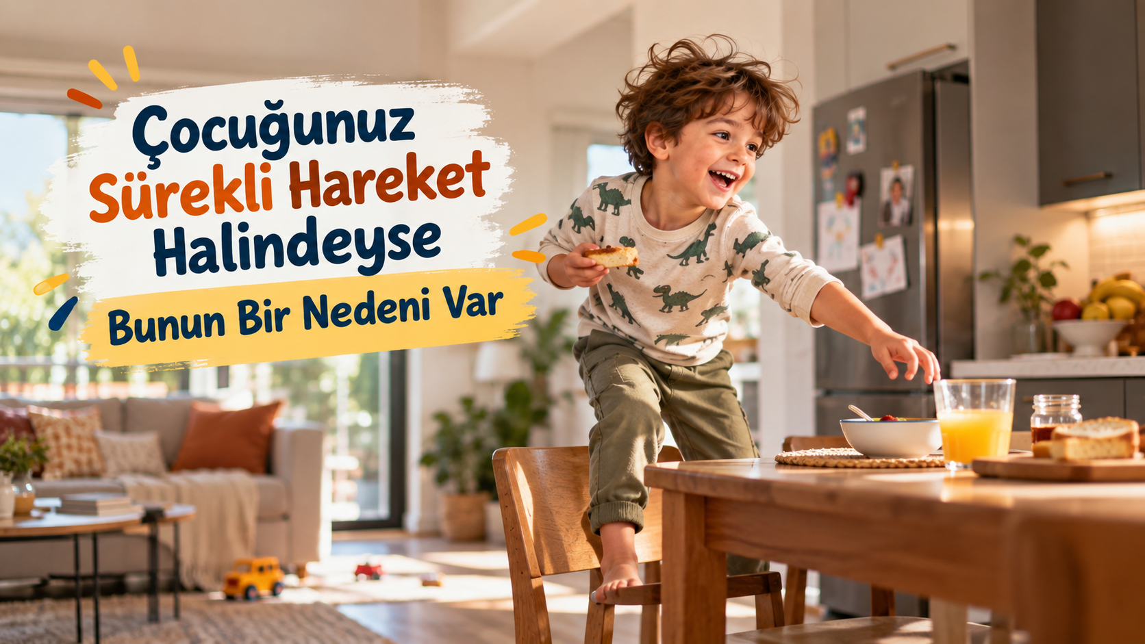 Çocuğunuz sürekli hareket halindeyse bunun nedenlerini anlatan çocuklarda hareketlilik görseli